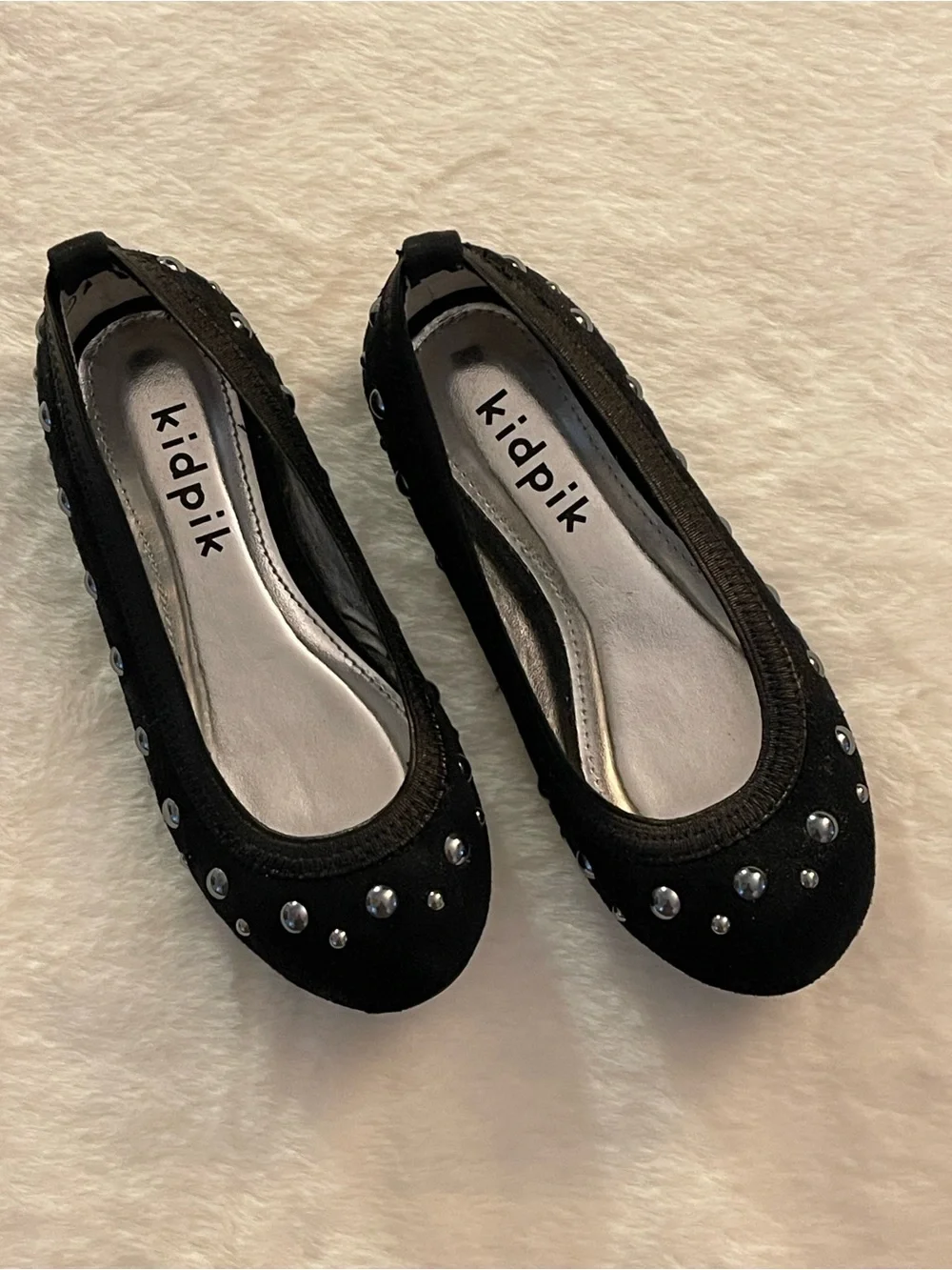 Kidpik Black Studded Round-Toe Ballet Flats SZ 12